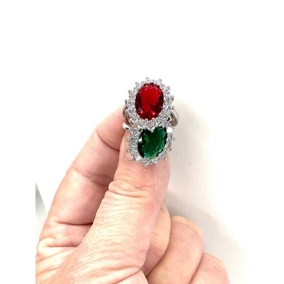 NEW Necklace Earrings Ring 7 Ruby Red Rhinestones CZ Set Jewelry Lot U30 - Picture 4 of 5